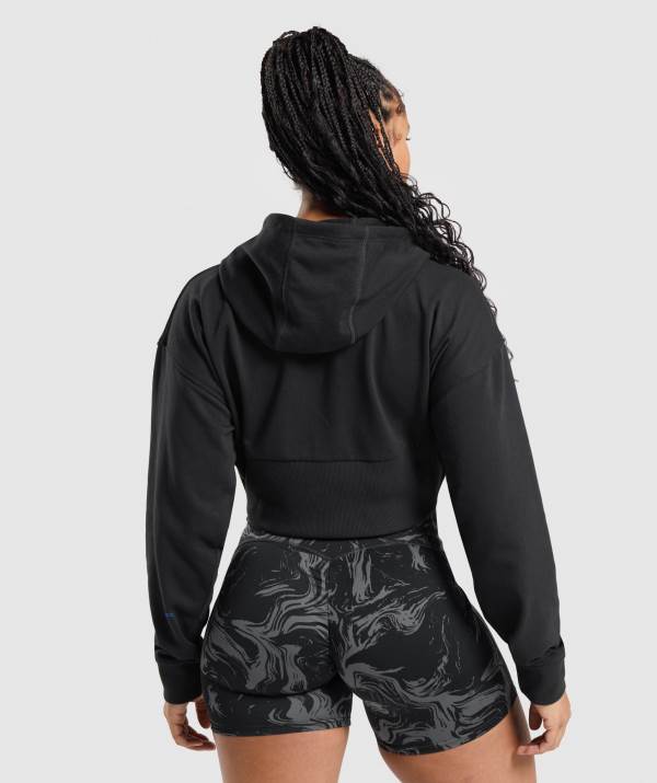 Damske Mikiny S Kapucňou Gymshark GS Power Cropped Zip Čierne | VW1350679